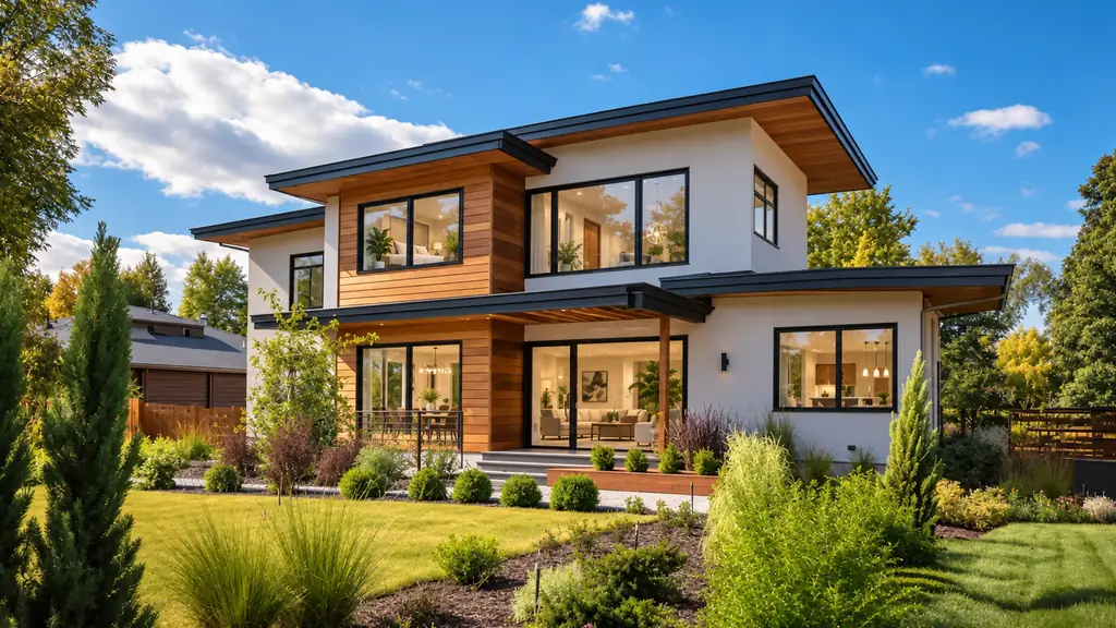 Maison contemporaine aux grandes baies vitrées en plein soleil, avant la pose d'un film anti-chaleur