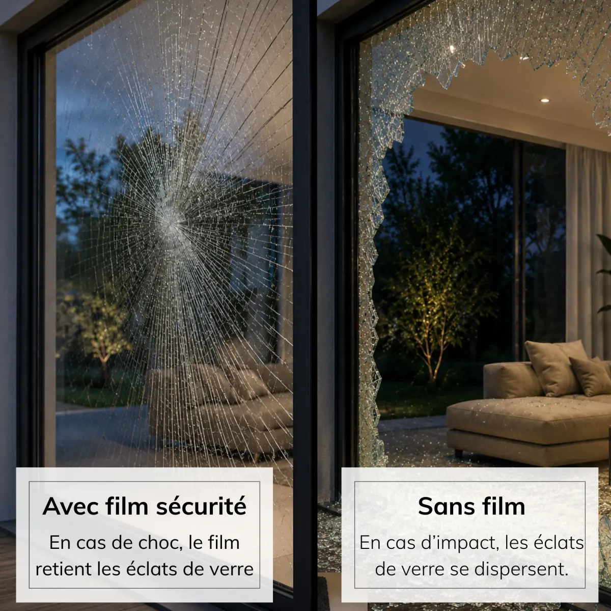 Comparatif d’impact sur un vitrage avec et sans film de sécurité